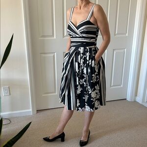 Black and White Striped Floral Dress Size 2